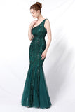 Mermaid Een schouder Prom Jurk met Appliques