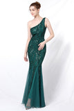 Mermaid Een schouder Prom Jurk met Appliques