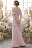 Blush Batwing Mouwen Chiffon Bridesmaid Jurk