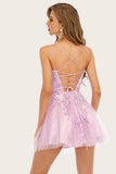 Roze Spaghetti Straps Homecoming Jurk