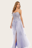 Lavendel Tulle Long Prom Jurk met Kant