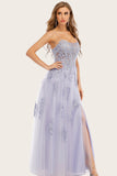 Lavendel Tulle Long Prom Jurk met Kant