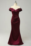Zeemeermin Off The Shoulder Bordeaux Plus Size Trouwfeestjurk
