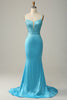 Afbeelding in Gallery-weergave laden, Mermaid Spaghetti Straps Blauw Beaded Prom Jurk