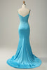 Afbeelding in Gallery-weergave laden, Mermaid Spaghetti Straps Blauw Beaded Prom Jurk