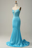 Afbeelding in Gallery-weergave laden, Mermaid Spaghetti Straps Blauw Beaded Prom Jurk
