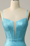 Mermaid Spaghetti Straps Blauw Beaded Prom Jurk