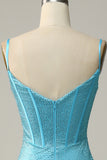 Mermaid Spaghetti Straps Blauw Beaded Prom Jurk