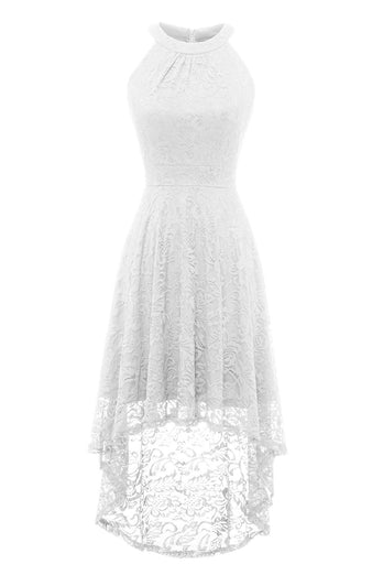 Witte hoge lage kant jurk
