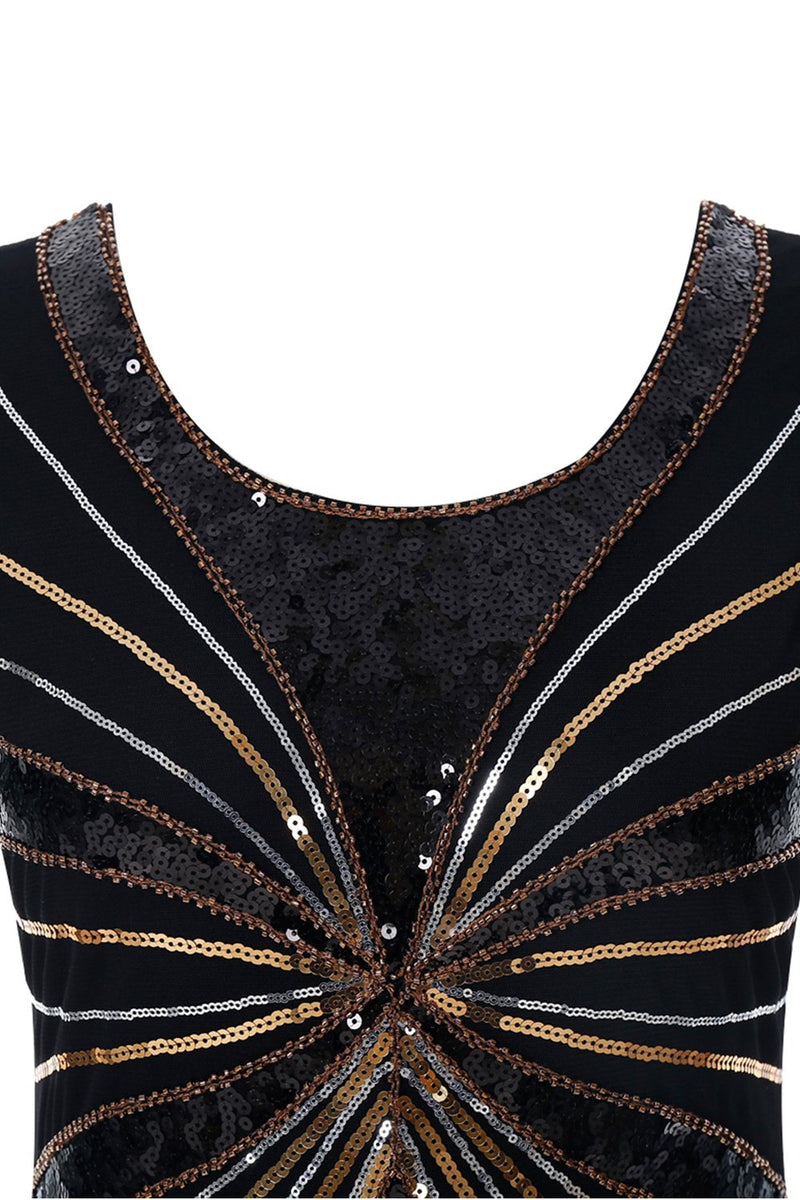 Afbeelding in Gallery-weergave laden, Zwarte jaren 1920 pailletten Fringe Flapper jurk
