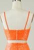 Afbeelding in Gallery-weergave laden, Tweedelige oranje pailletten strakke homecoming jurk