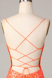 Sparkle 'til Dawn Bodycon Spaghetti Straps Oranje Pailletten Korte Homecoming Jurk