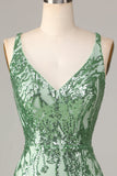 Making Magic Sheath V-Hals Groene Pailletten Korte Homecoming Jurk met Backless