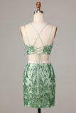 Ultimate Glow Two Piece Spaghetti Straps Green Pailletten Korte Homecoming Jurk