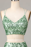 Ultimate Glow Two Piece Spaghetti Straps Green Pailletten Korte Homecoming Jurk