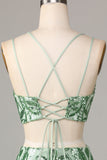 Ultimate Glow Two Piece Spaghetti Straps Green Pailletten Korte Homecoming Jurk