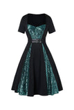 Sweetheart Green Pailletten Swing Dress met korte mouwen