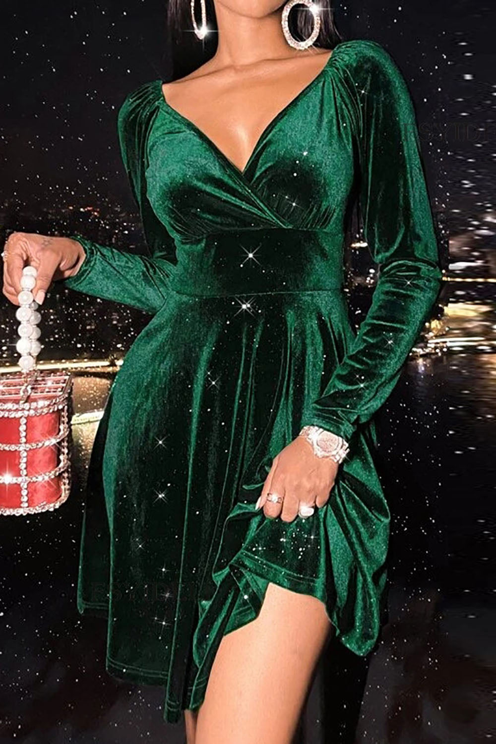 IQYU Kerstjurk voor dames, lange mouwen, V-hals, partyjurk, midi-jurk, vintage cocktailjurk, swingjurk, Kerstmis, baljurk, jaren 50, rockabilly, avondjurk, feestjurk, blousejurk IQYU Kerstjurk voor dames, lange mouwen, V-hals, partyjurk, midi-jurk, vintage cocktailjurk, swingjurk, Kerstmis, baljurk, jaren 50, rockabilly, avondjurk, feestjurk, blousejurk