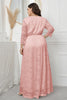 Afbeelding in Gallery-weergave laden, Plus Size V-hals kant roze moeder van de bruid jurk