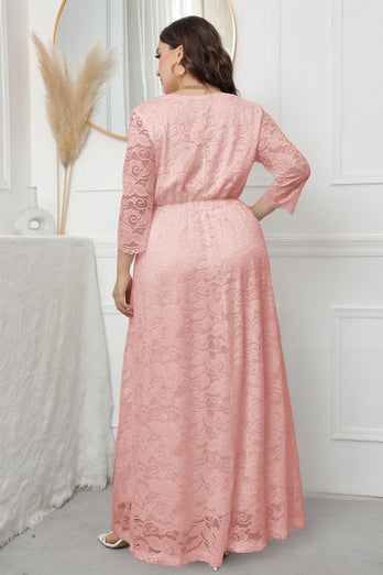 Plus Size V-hals kant roze moeder van de bruid jurk