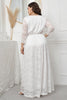 Afbeelding in Gallery-weergave laden, Plus Size V-hals kant roze moeder van de bruid jurk