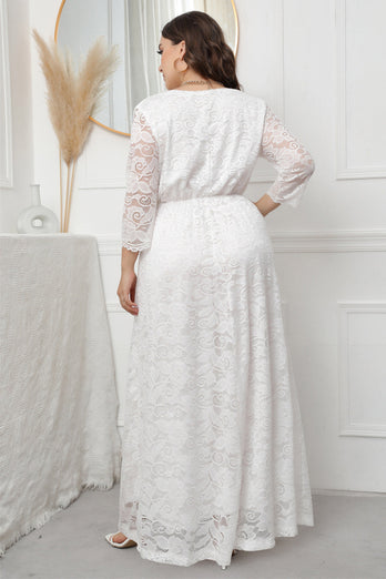 Plus Size V-hals kant roze moeder van de bruid jurk
