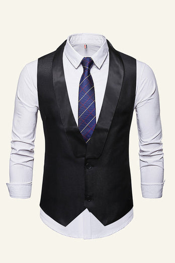 Zwarte Single Breasted Shawl Revers Heren Vest