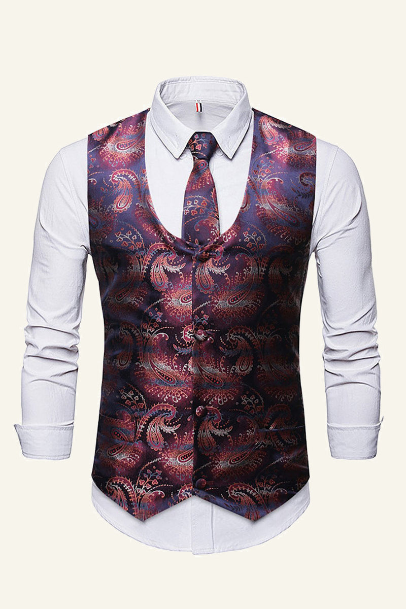 Afbeelding in Gallery-weergave laden, Single Breasted Revers Print Heren Pak Vest