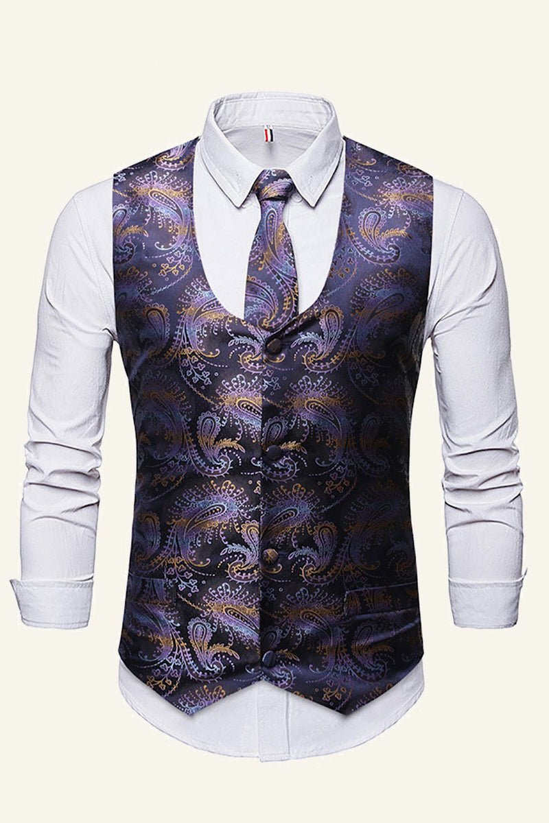 Afbeelding in Gallery-weergave laden, Single Breasted Revers Print Heren Pak Vest