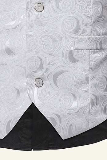 Single Breasted Revers Witte Print Heren Vest