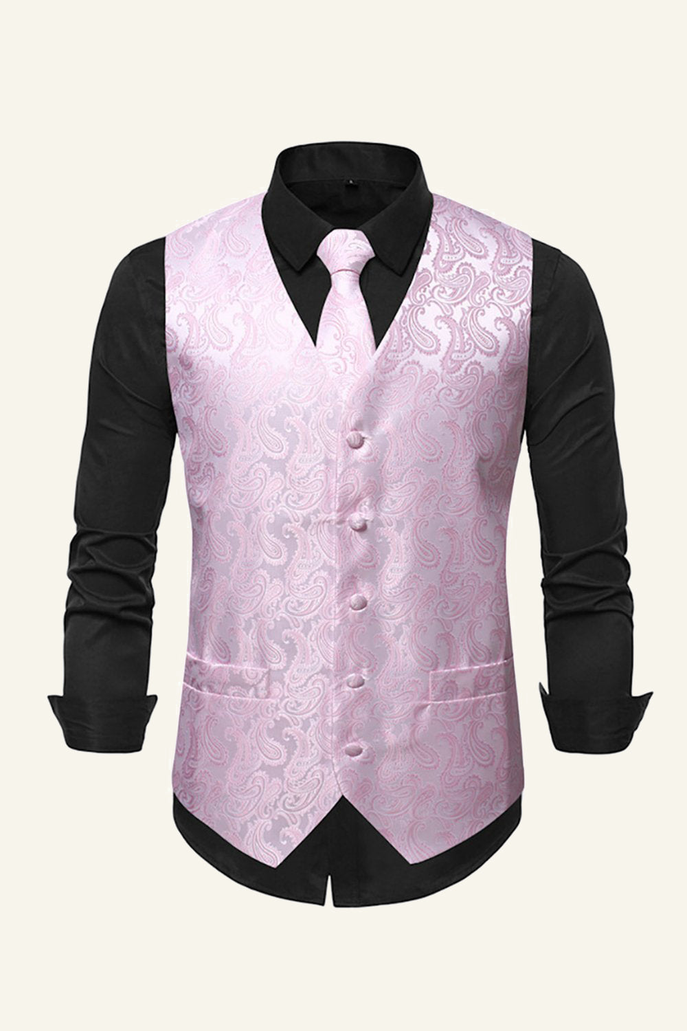 Single Breasted Revers Roze Print Heren Vest