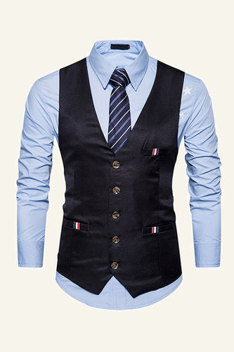 Zwarte Single Breasted Revers Heren Zwart Vest