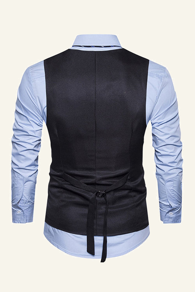 Afbeelding in Gallery-weergave laden, Zwarte Single Breasted Revers Heren Zwart Vest