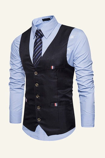 Zwarte Single Breasted Revers Heren Zwart Vest