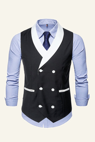 Zwarte Sjaal Revers Double Breasted Heren Pak Vest
