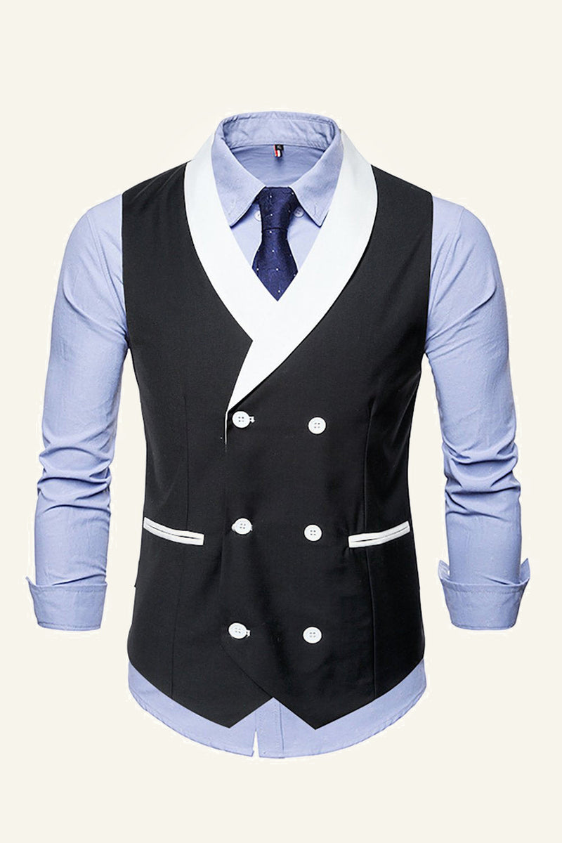 Afbeelding in Gallery-weergave laden, Zwarte Sjaal Revers Double Breasted Heren Pak Vest