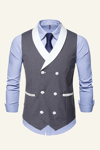 Zwarte Sjaal Revers Double Breasted Heren Pak Vest