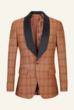 Bruin Geruite Sjaal Revers Heren Prom Blazer