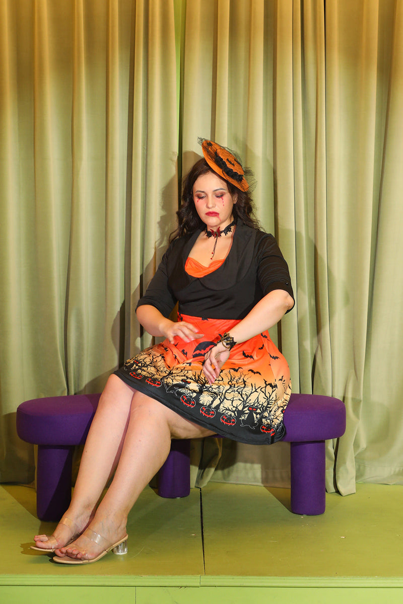 Afbeelding in Gallery-weergave laden, Oranje korte mouwen Vintage Halloween Jurk