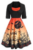 Afbeelding in Gallery-weergave laden, Oranje korte mouwen Vintage Halloween Jurk