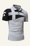 Zwart en grijs Regular Fit Collared Patchwork Heren Polo Shirt