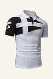 Zwart en grijs Regular Fit Collared Patchwork Heren Polo Shirt