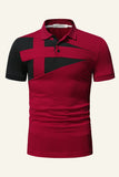 Zwart en grijs Regular Fit Collared Patchwork Heren Polo Shirt