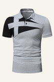 Zwart en grijs Regular Fit Collared Patchwork Heren Polo Shirt