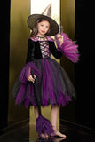 Sprankelende zwarte en paarse tule Halloween Girl Jurk