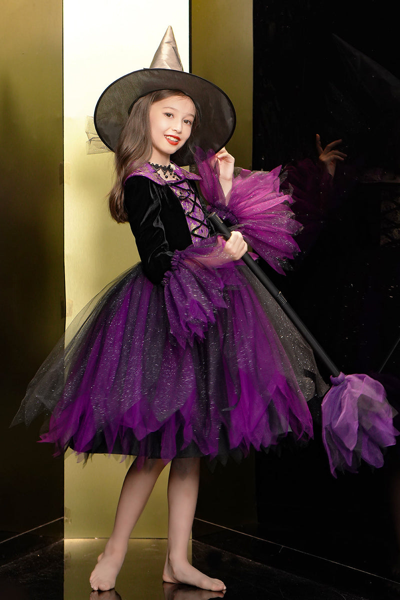 Afbeelding in Gallery-weergave laden, Sprankelende zwarte en paarse tule Halloween Girl Jurk