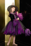 Sprankelende zwarte en paarse tule Halloween Girl Jurk