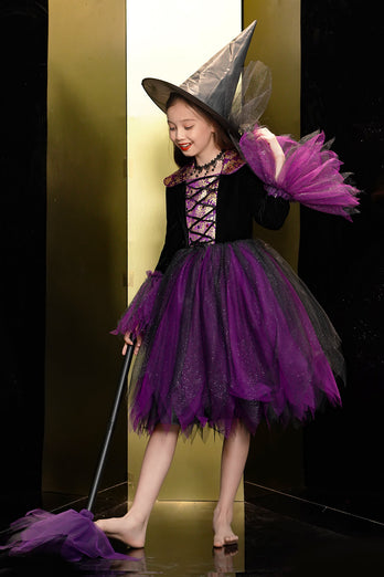 Sprankelende zwarte en paarse tule Halloween Girl Jurk