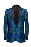 Blauwe Jacquard Sjaal Revers Heren Prom Blazer