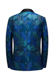 Blauwe Jacquard Sjaal Revers Heren Prom Blazer